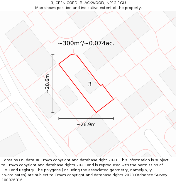 3, CEFN COED, BLACKWOOD, NP12 1GU: Plot and title map