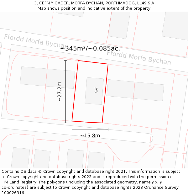3, CEFN Y GADER, MORFA BYCHAN, PORTHMADOG, LL49 9JA: Plot and title map