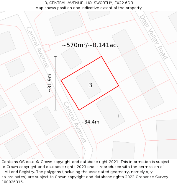 3, CENTRAL AVENUE, HOLSWORTHY, EX22 6DB: Plot and title map