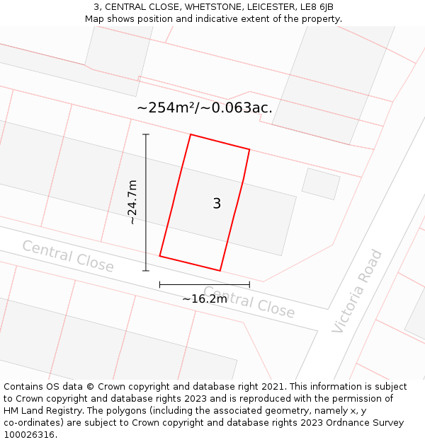 3, CENTRAL CLOSE, WHETSTONE, LEICESTER, LE8 6JB: Plot and title map
