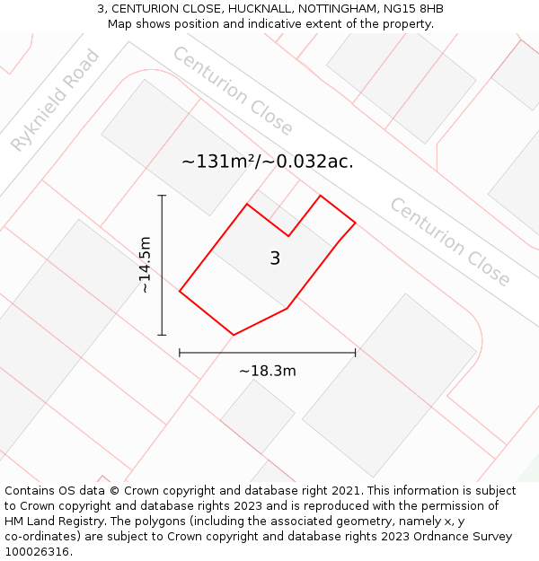 3, CENTURION CLOSE, HUCKNALL, NOTTINGHAM, NG15 8HB: Plot and title map