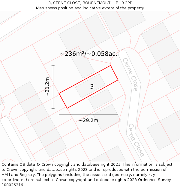 3, CERNE CLOSE, BOURNEMOUTH, BH9 3PP: Plot and title map