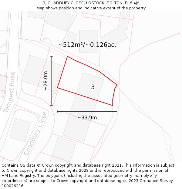 3, CHADBURY CLOSE, LOSTOCK, BOLTON, BL6 4JA: Plot and title map