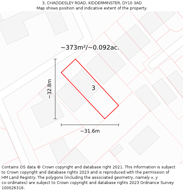 3, CHADDESLEY ROAD, KIDDERMINSTER, DY10 3AD: Plot and title map