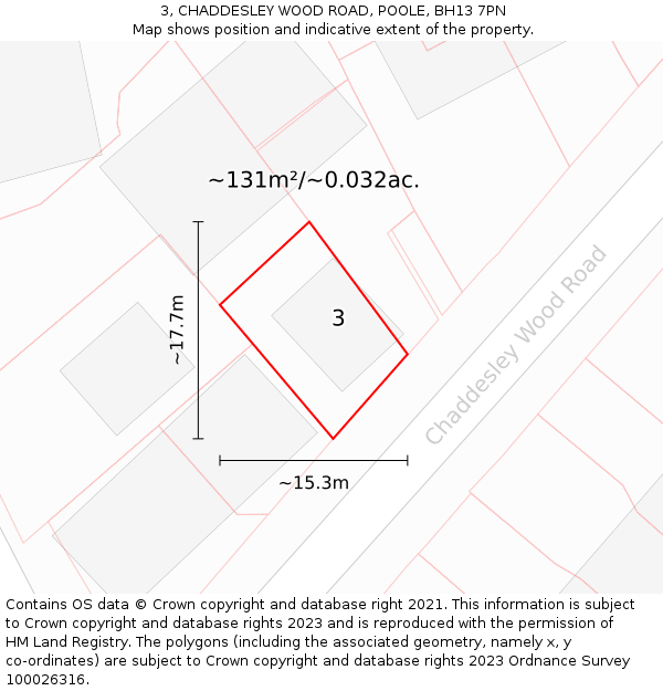 3, CHADDESLEY WOOD ROAD, POOLE, BH13 7PN: Plot and title map