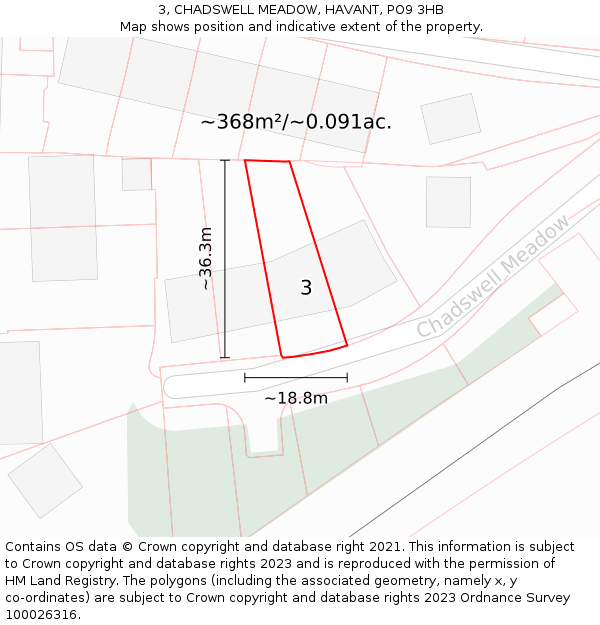 3, CHADSWELL MEADOW, HAVANT, PO9 3HB: Plot and title map
