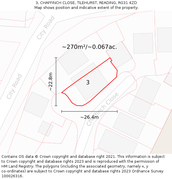 3, CHAFFINCH CLOSE, TILEHURST, READING, RG31 4ZD: Plot and title map