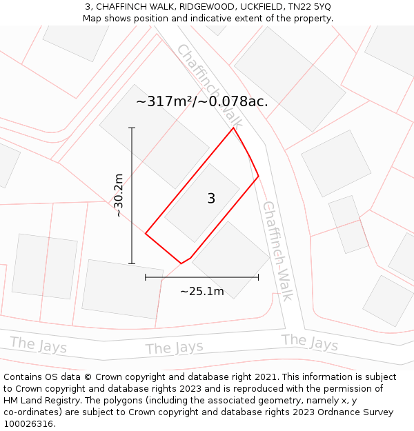 3, CHAFFINCH WALK, RIDGEWOOD, UCKFIELD, TN22 5YQ: Plot and title map