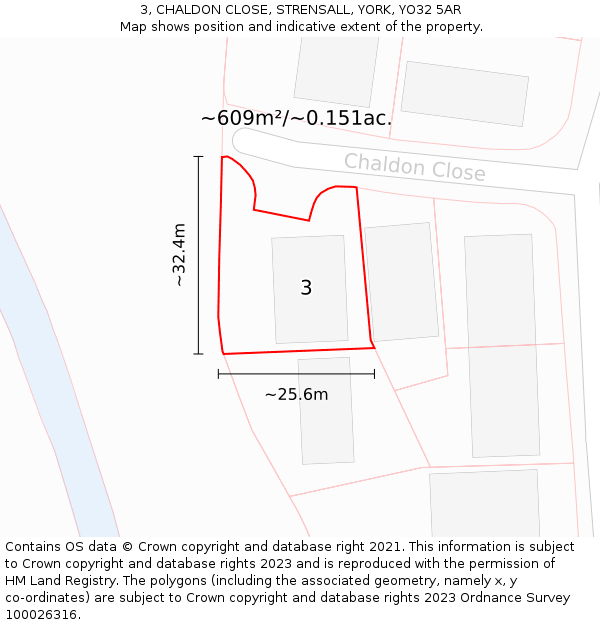 3, CHALDON CLOSE, STRENSALL, YORK, YO32 5AR: Plot and title map