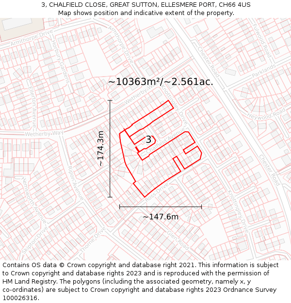 3, CHALFIELD CLOSE, GREAT SUTTON, ELLESMERE PORT, CH66 4US: Plot and title map