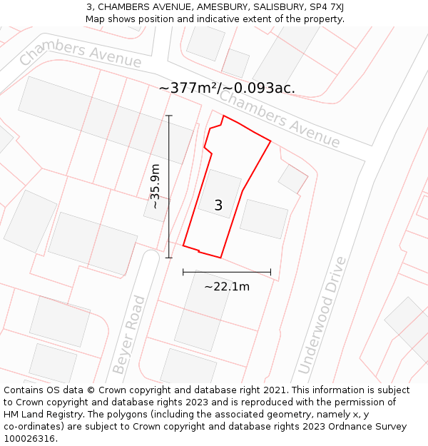 3, CHAMBERS AVENUE, AMESBURY, SALISBURY, SP4 7XJ: Plot and title map