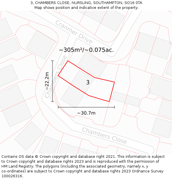 3, CHAMBERS CLOSE, NURSLING, SOUTHAMPTON, SO16 0TA: Plot and title map