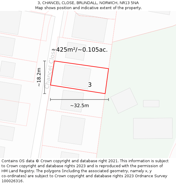 3, CHANCEL CLOSE, BRUNDALL, NORWICH, NR13 5NA: Plot and title map