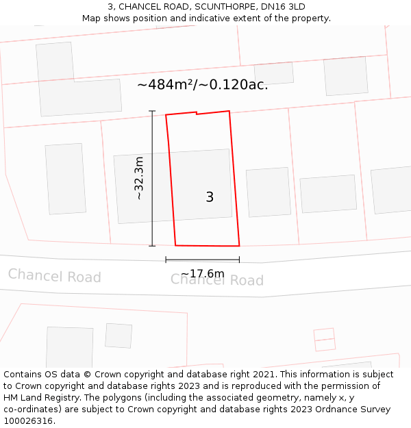 3, CHANCEL ROAD, SCUNTHORPE, DN16 3LD: Plot and title map