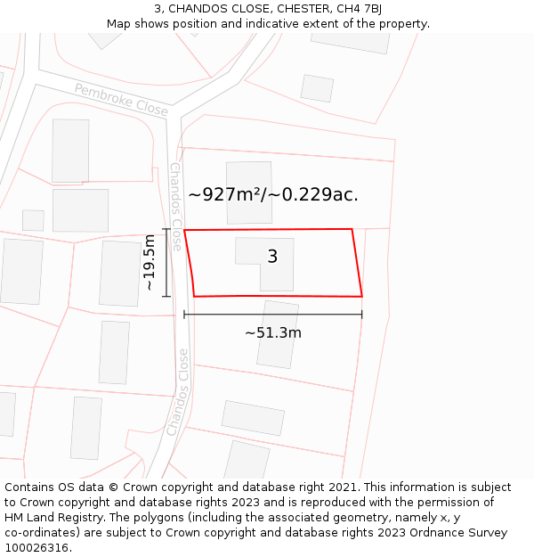 3, CHANDOS CLOSE, CHESTER, CH4 7BJ: Plot and title map