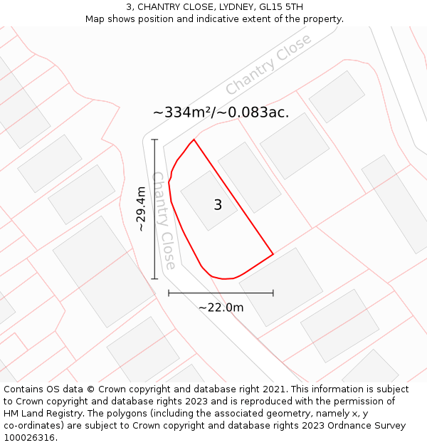 3, CHANTRY CLOSE, LYDNEY, GL15 5TH: Plot and title map