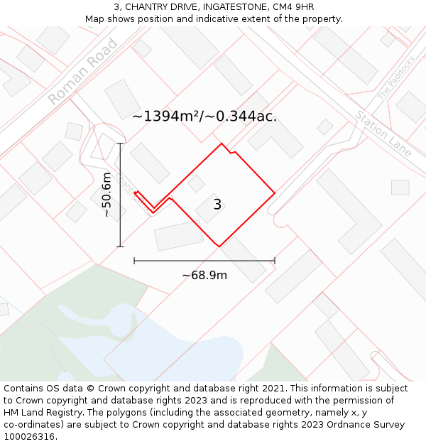 3, CHANTRY DRIVE, INGATESTONE, CM4 9HR: Plot and title map