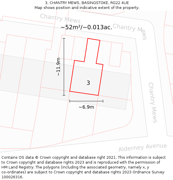 3, CHANTRY MEWS, BASINGSTOKE, RG22 4UE: Plot and title map