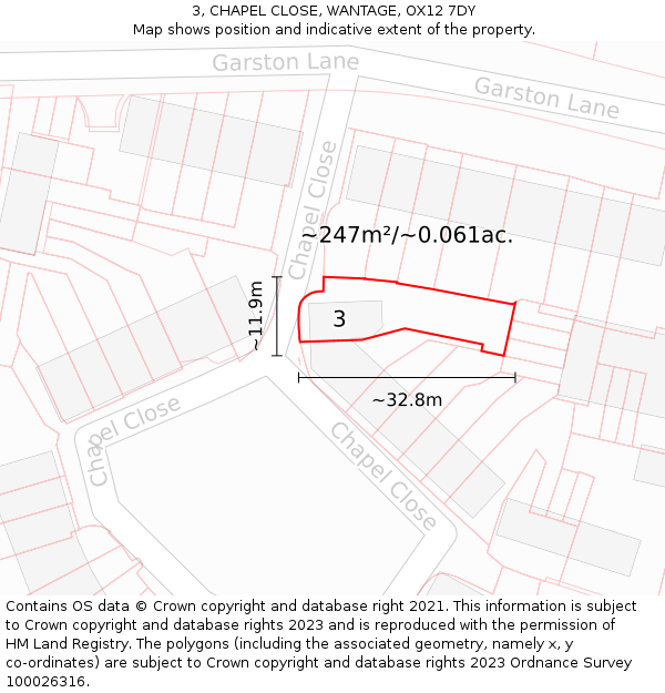 3, CHAPEL CLOSE, WANTAGE, OX12 7DY: Plot and title map