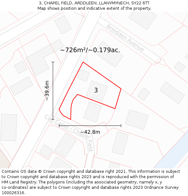 3, CHAPEL FIELD, ARDDLEEN, LLANYMYNECH, SY22 6TT: Plot and title map
