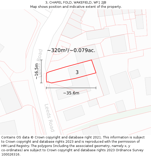 3, CHAPEL FOLD, WAKEFIELD, WF1 2JB: Plot and title map