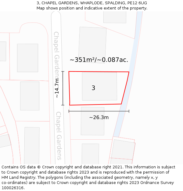 3, CHAPEL GARDENS, WHAPLODE, SPALDING, PE12 6UG: Plot and title map