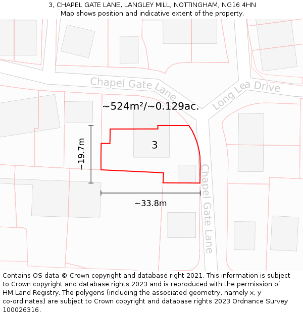 3, CHAPEL GATE LANE, LANGLEY MILL, NOTTINGHAM, NG16 4HN: Plot and title map