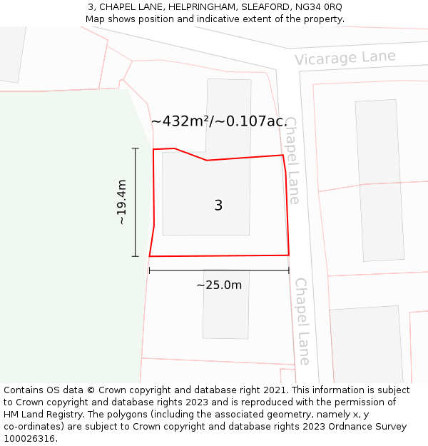 3, CHAPEL LANE, HELPRINGHAM, SLEAFORD, NG34 0RQ: Plot and title map