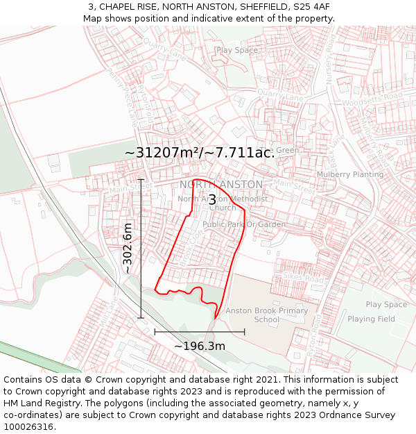 3, CHAPEL RISE, NORTH ANSTON, SHEFFIELD, S25 4AF: Plot and title map