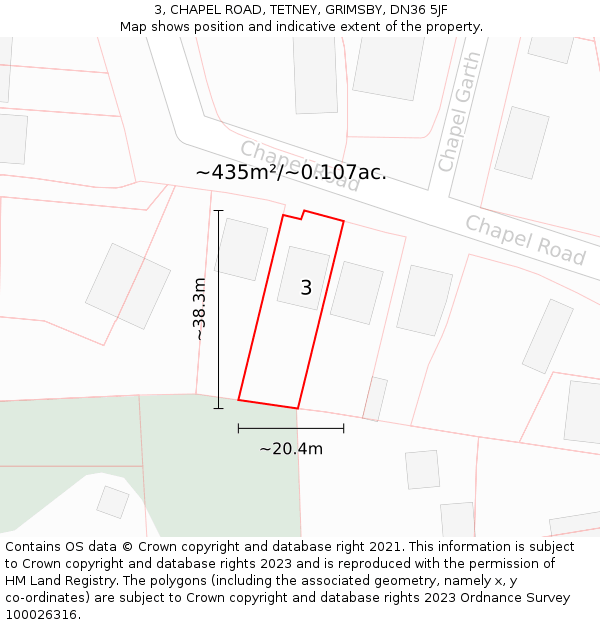 3, CHAPEL ROAD, TETNEY, GRIMSBY, DN36 5JF: Plot and title map