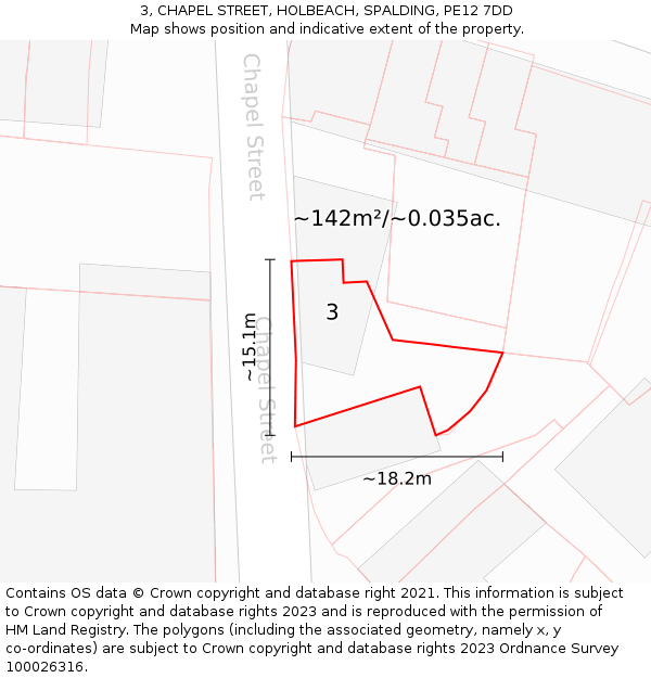 3, CHAPEL STREET, HOLBEACH, SPALDING, PE12 7DD: Plot and title map