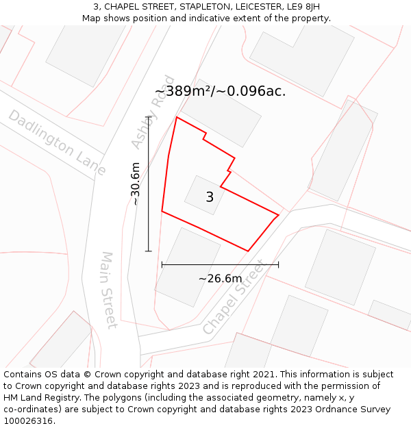 3, CHAPEL STREET, STAPLETON, LEICESTER, LE9 8JH: Plot and title map