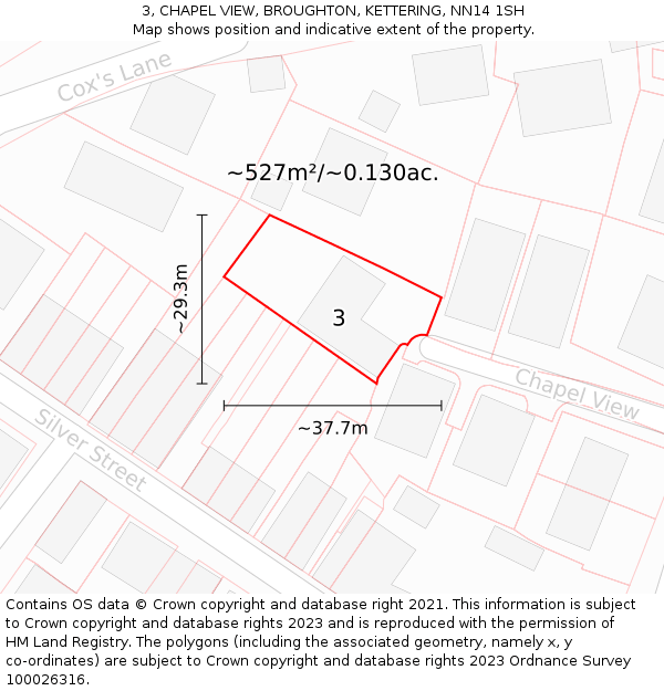 3, CHAPEL VIEW, BROUGHTON, KETTERING, NN14 1SH: Plot and title map