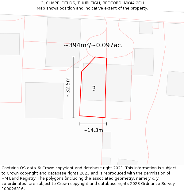 3, CHAPELFIELDS, THURLEIGH, BEDFORD, MK44 2EH: Plot and title map