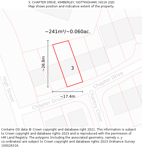 3, CHAPTER DRIVE, KIMBERLEY, NOTTINGHAM, NG16 2QD: Plot and title map