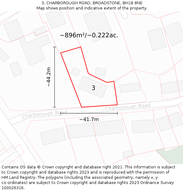 3, CHARBOROUGH ROAD, BROADSTONE, BH18 8NE: Plot and title map