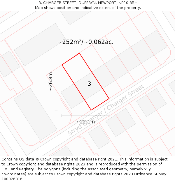 3, CHARGER STREET, DUFFRYN, NEWPORT, NP10 8BH: Plot and title map