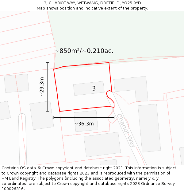 3, CHARIOT WAY, WETWANG, DRIFFIELD, YO25 9YD: Plot and title map