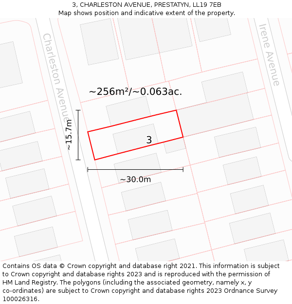 3, CHARLESTON AVENUE, PRESTATYN, LL19 7EB: Plot and title map