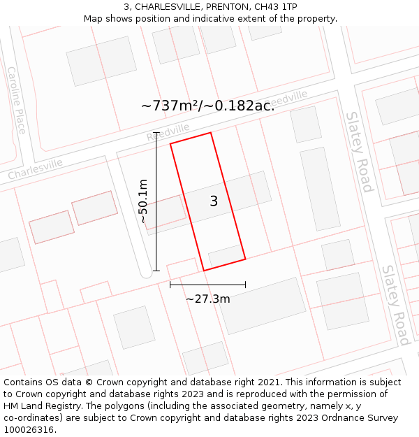 3, CHARLESVILLE, PRENTON, CH43 1TP: Plot and title map