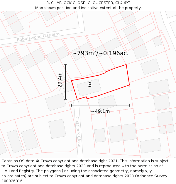 3, CHARLOCK CLOSE, GLOUCESTER, GL4 6YT: Plot and title map