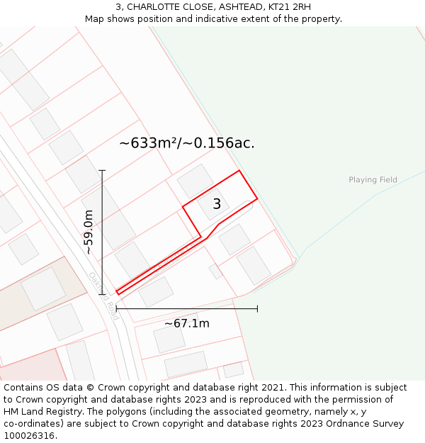 3, CHARLOTTE CLOSE, ASHTEAD, KT21 2RH: Plot and title map