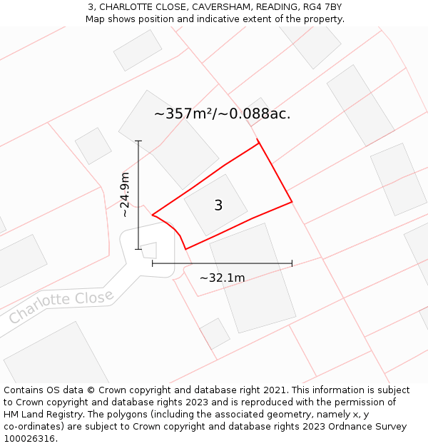 3, CHARLOTTE CLOSE, CAVERSHAM, READING, RG4 7BY: Plot and title map