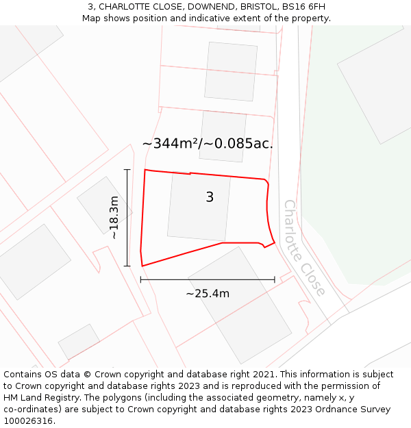 3, CHARLOTTE CLOSE, DOWNEND, BRISTOL, BS16 6FH: Plot and title map