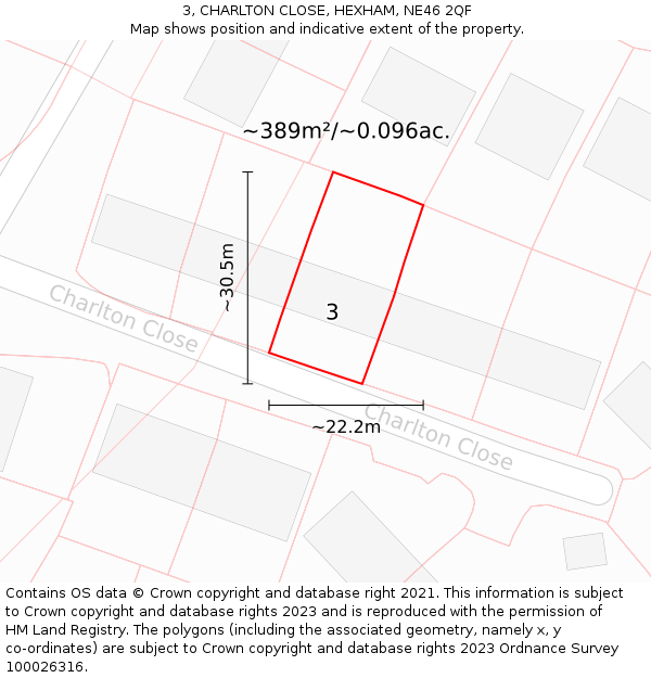 3, CHARLTON CLOSE, HEXHAM, NE46 2QF: Plot and title map