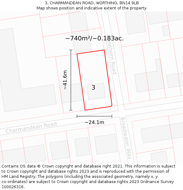 3, CHARMANDEAN ROAD, WORTHING, BN14 9LB: Plot and title map