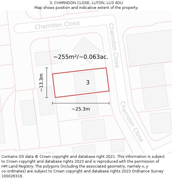 3, CHARNDON CLOSE, LUTON, LU3 4DU: Plot and title map