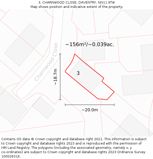 3, CHARNWOOD CLOSE, DAVENTRY, NN11 9TW: Plot and title map