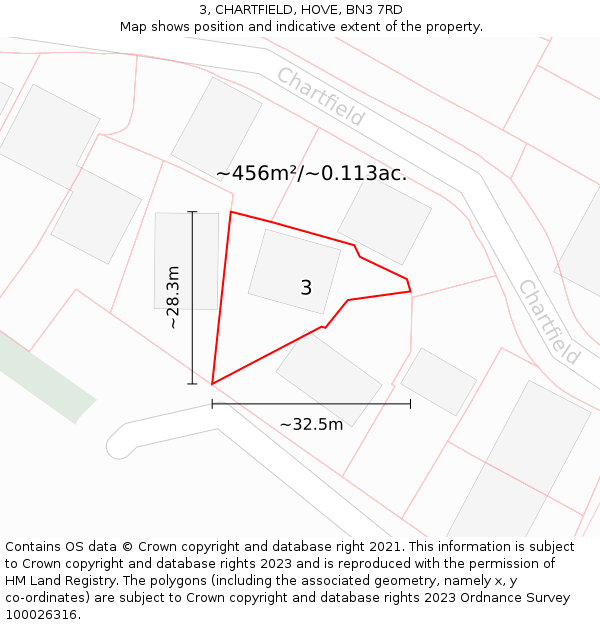 3, CHARTFIELD, HOVE, BN3 7RD: Plot and title map