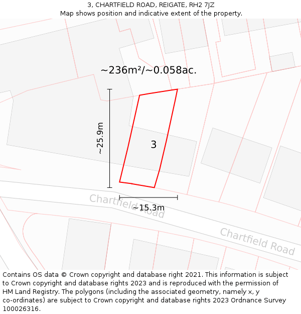 3, CHARTFIELD ROAD, REIGATE, RH2 7JZ: Plot and title map